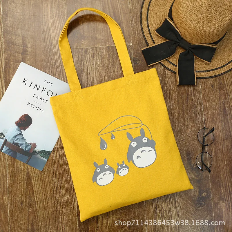 Totoro напечатанная Экологически чистая сумка для покупок в Корейском стиле, художественная Одиночная сумка тканевая через плечо Customizabl