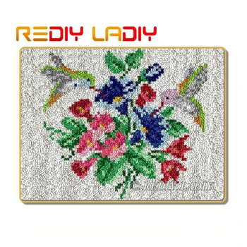 

Latch Hook Rug Kits Crocheting Carpet Rug Hummingbird Acrylic Yarn Pre-Printed Canvas Cushion Mat DIY Crochet Tapestry Crafts