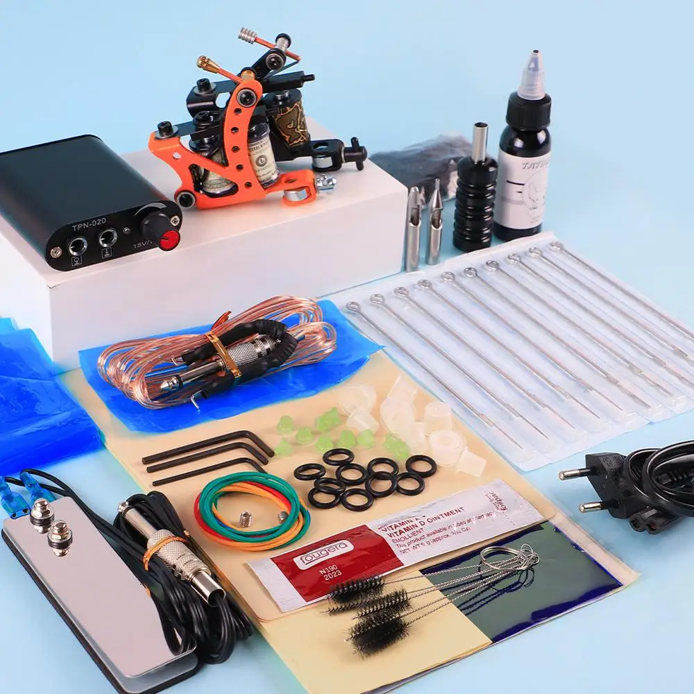  Tattoo Kit 2 Machines Gun 30ml Black Tattoo Ink Set Power Supply Tattoo Grips For Body Art Tools Ac