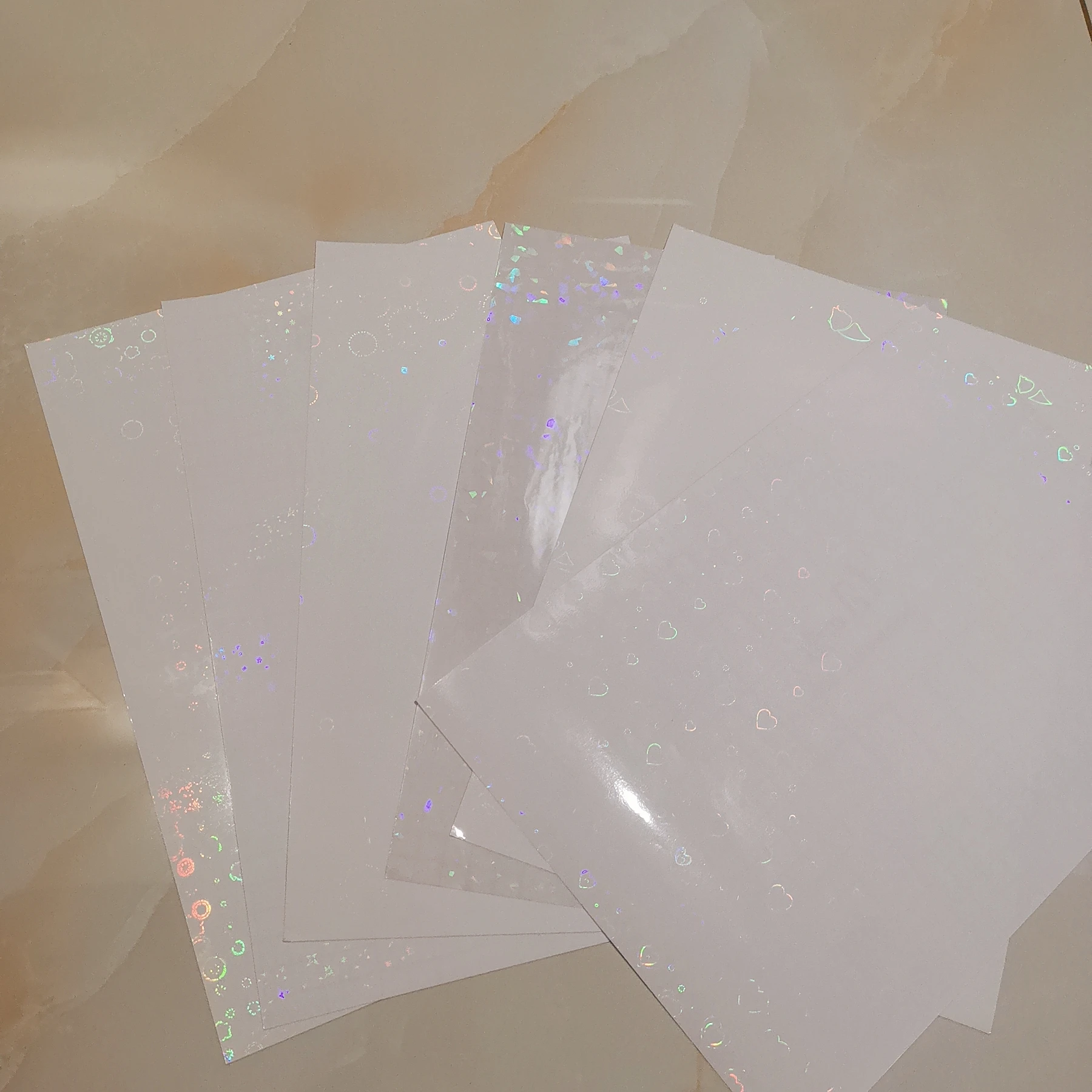홀로그램 오각형 포일 접착 테이프 종이 플라스틱에 콜드 라미네이팅 50장 210x297mm DIY 패키지 카드