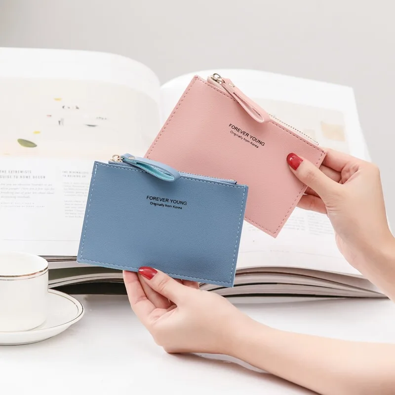 

Zipper Coin Purses Women Mini Card Holder Girls Wallets New Fashian PU Leather Ladies ID Card Cash Pocket Solid
