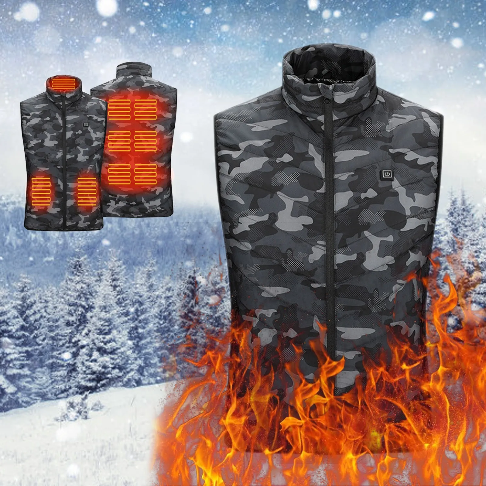 Men's Washable Jacket Coat Heated Warm Zipper Stand Collar Vest With Pocket Jacket Outdoor Camping Windproof Sleeveless Jacket 1