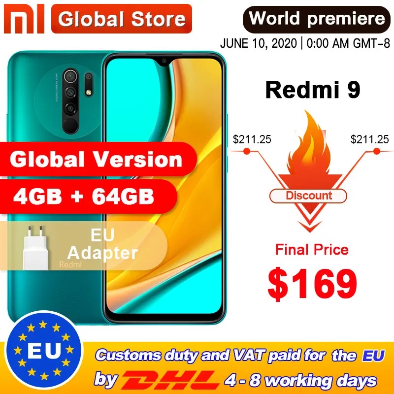 Глобальная версия смартфона Redmi 9, 4 Гб 64 ГБ, Восьмиядерный медиаплеер Tek Helio G80, задняя камера 13 МП, 5020 мАч, Redmi 9 type c, 6,53 дюйма| |   | АлиЭкспресс