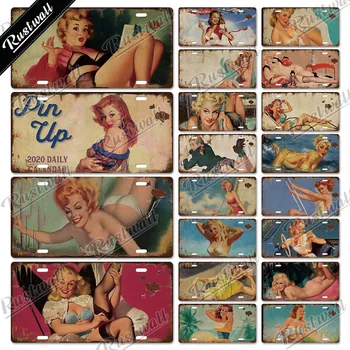 

Pin Up Licenses Plate Decor Metal Sign Tin Sign Plaque Metal Vintage Man Cave Bar Pub Coffee Cafe Home Wall Decoration
