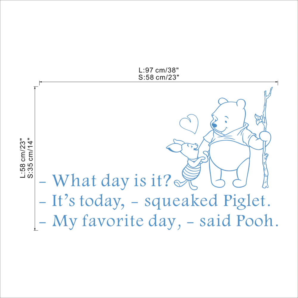 Disney Winnie the Pooh Quotes What day is it It's today squeaked Piglet Wall Decals Wall Decor Nursery Kids Room Accessories