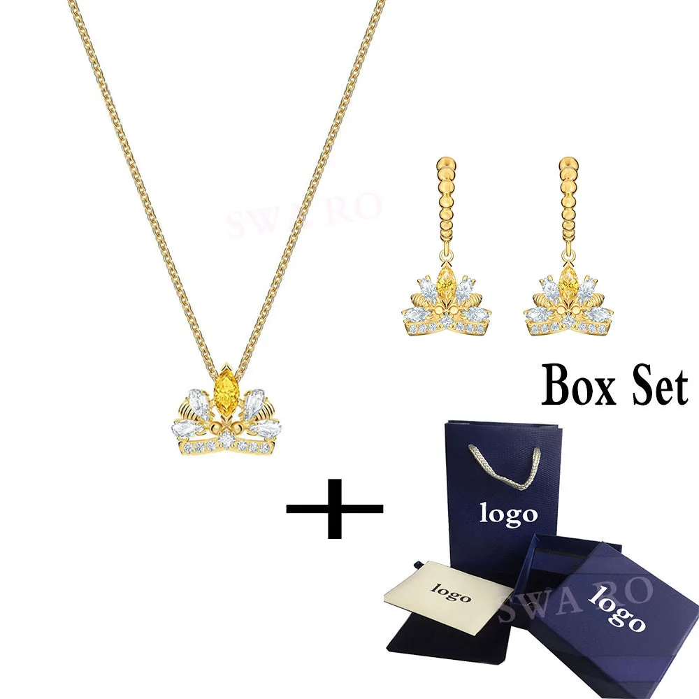 

SWA RO 2019 Fashion Charm New BEE A QUEEN Necklace Set Romantic Wild 2 Bee Pattern Combination Crown Crystal Female Necklace Set