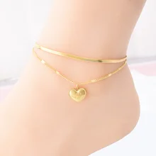 316L Stainless Steel New Fashion High-end Jewelry  Carving Love You Heart Shape Charm 2 Layer Snake Bone Chain Anklet For Women