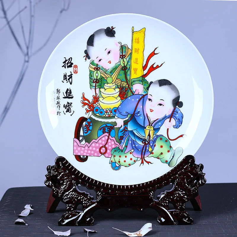 

Wholesale Jingdezhen Ceramic Ornament Decoration Craft Gift Handmade Entrance Characteristics Chinese Style Hanging Plate Ink Ha