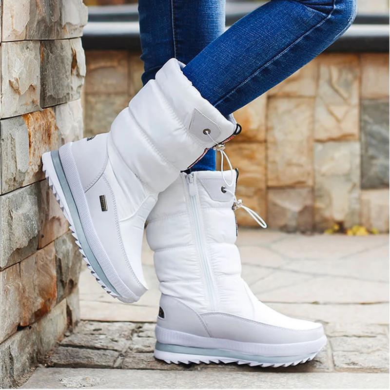 Botas impermeables para mujer, botines de media caña con plataforma, de antideslizantes, cálidas, para nieve, zapatos de invierno de talla grande 42|Botas nieve| AliExpress