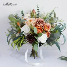 Eillyrosia europeu retro noiva bouquet simulação segurando flores de dama de honra laranja café conjunto coleção casamento boutonnieres