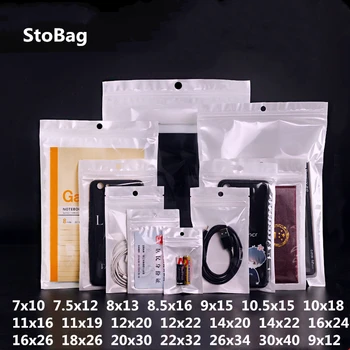 

StoBag 100pcs Half Transparent Self Adhesive Packaging Bags Waterproof Food Hole Plastic Bags OPP Gift Jewelry Packaging