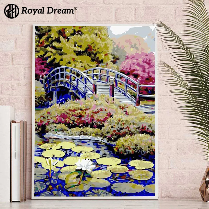 

Cross Border a Generation of Fat Digital Oil Painting DIY European Style Scenery Oil Painting Park Wooden Bridge AliExpress Livi