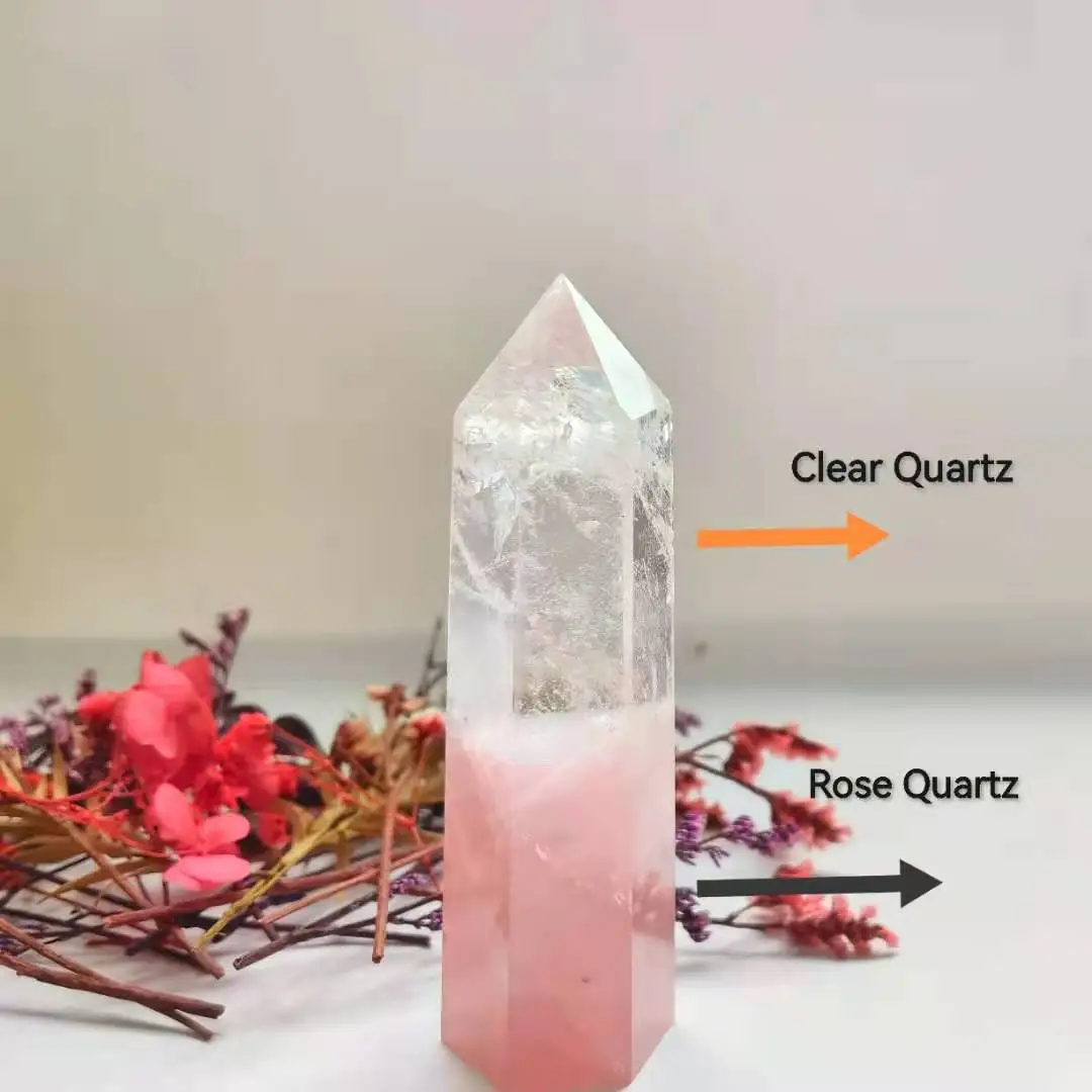 

Оптовая продажа, натуральный прозрачный кварц, дополнительный розовый кварц, палочки высокого качества, Кристальные точки, башня для украшения дома