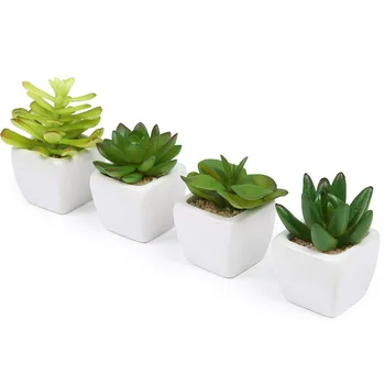 

Set of 4 Decorative Mini Artificial Succulents Plastic Synthetic Plant with Pots