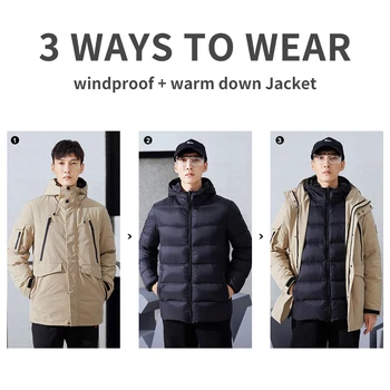 

Pioneer Camp Winter Long Down Jackets Men Thick Warm Removable 3 Ways to Wear Coats for Men's Clothing AYR01031001