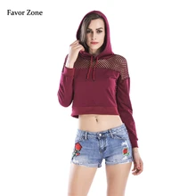 Spring Autumn Long Sleeve Women Hoodies Sweatshirt Fashion Short Style Mesh Hollow Out Sexy Hooded Tracksuit Female Pullover Top