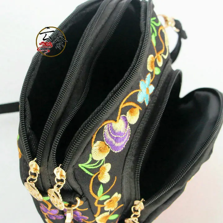 Cross Border for New Style Canvas Embroidery Cross-body Purse Phone Bag Ethnic-Style Double-Sided Embroidered Three Layer Should