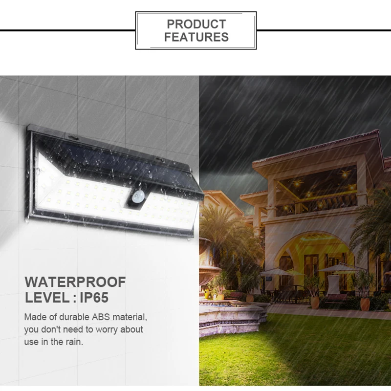 

Durable Street Lamp Light Controlled Outdoor Home Solar 66LED Motion Sensor Walkway Lights Flashlight Room Lighting Wall Light