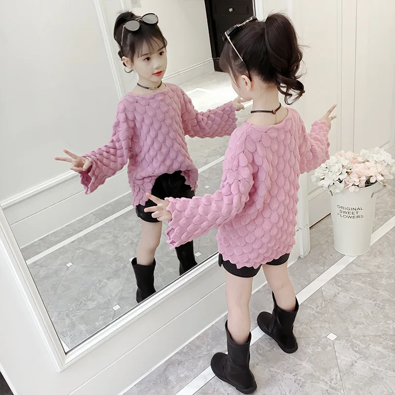 

2019 Autumn And Winter New Style Korean-style Girls Long Sweater Children Base Shirt Big Boy Sweater Loose Tops Fashion