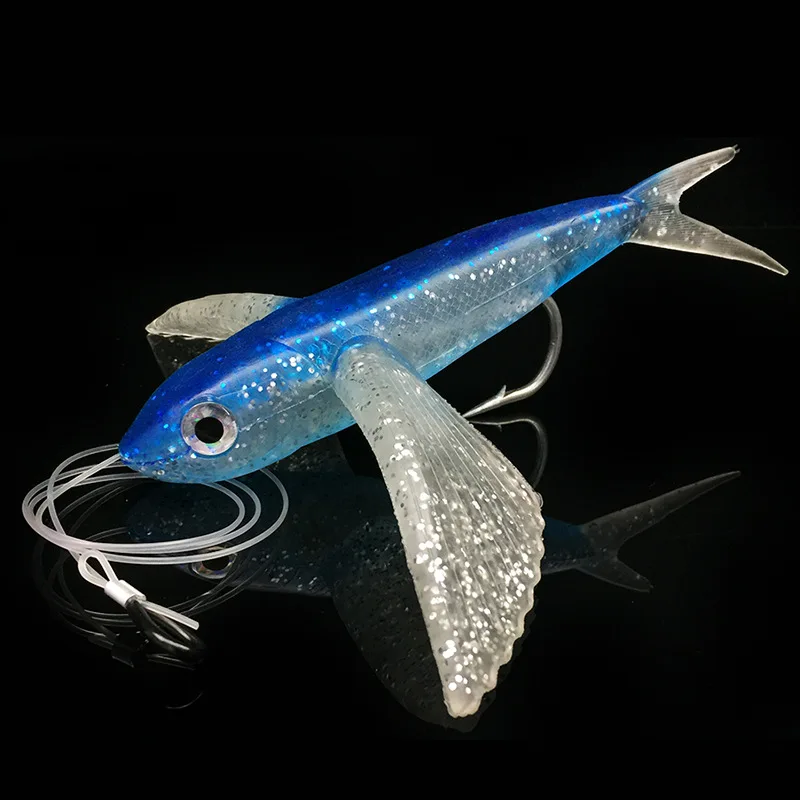 Flying Fish Aircraft Ribbon 17cm Sea Fishing big fish Soft Bait Tuna Lures  Bait Big Winged Fish with hooks soft lure swimbait