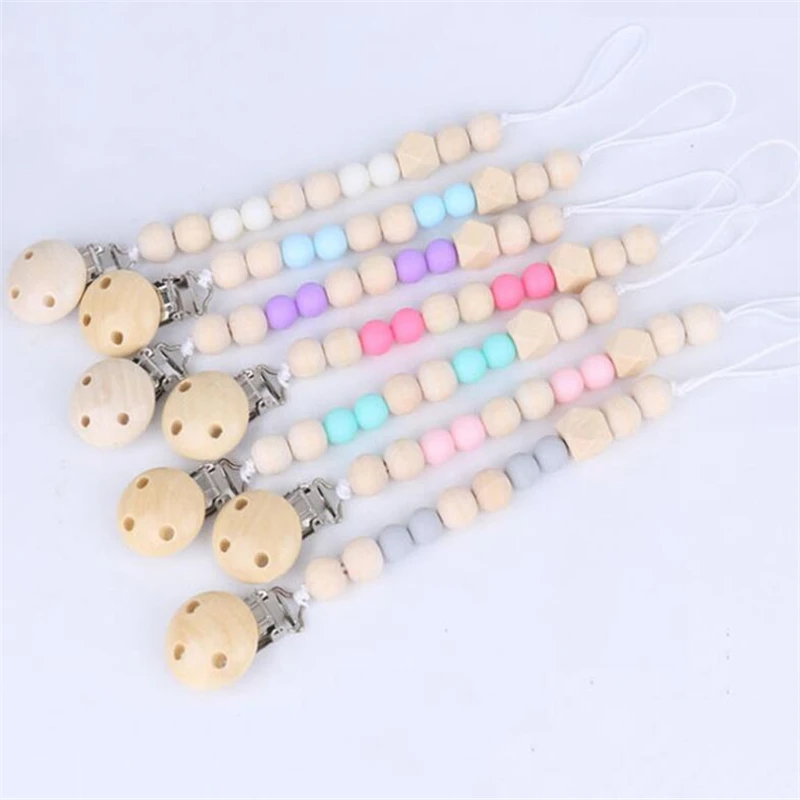 

Baby Pacifier Clip Chain Wooden Holder Soother Pacifier Clips Leash Strap Nipple Holder For Infant Nipple Bottle Clip Chain