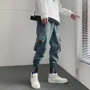 Gray Накладные карманы шаровары мужские беговые брюки в повседневном стиле широкие в стиле милитари брюки Harajuku Уличная Хип Хоп мода ультрамодные брюки мужские - Color: Gray