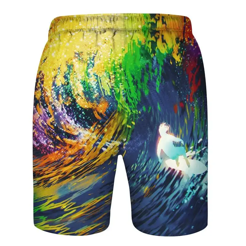 Colorful wave Dinosaur 3D All Over Printed Mens Shorts Unisex Streetwear Shorts Summer Beach Polyester Casual Shorts DK-30