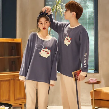 

Autumn Couple Pajamas 2020 Men Pyjamas Suit Long Sleeve Pijama for Male Plus Size Sleep Clothing Cotton Casual Nightie Sleepwear