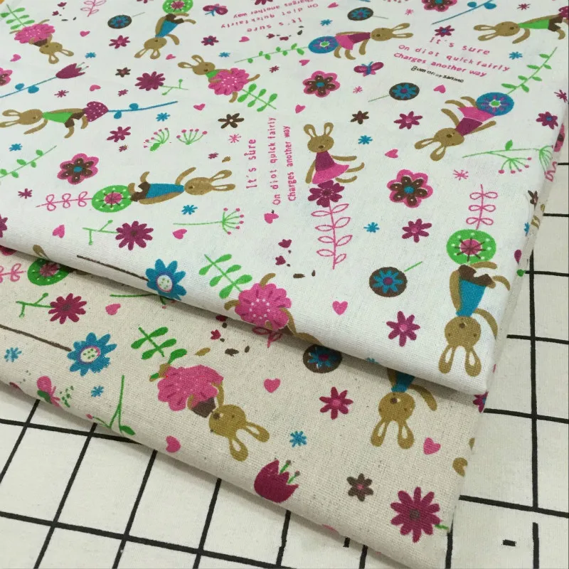 Износостойкая льняная хлопчатобумажная ткань хлопок льняная ткань милый кролик Печатный холст ткань DIY швейный домашний текстиль ремесла