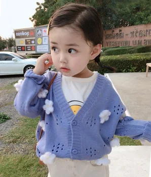 

2 3 4 5 6 7 Years Kids Sweaters Fashion Three-dimensional Flower Knitted Cardigan for Girl Kids Clothing Children Outerwear 2020
