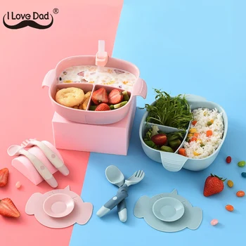 

Solid Color Baby Feeding Dining Bowl With Straw Lunch Spoon Fork Set Baby Learn To Eating Tableware Stuff Kids Dishes Plate