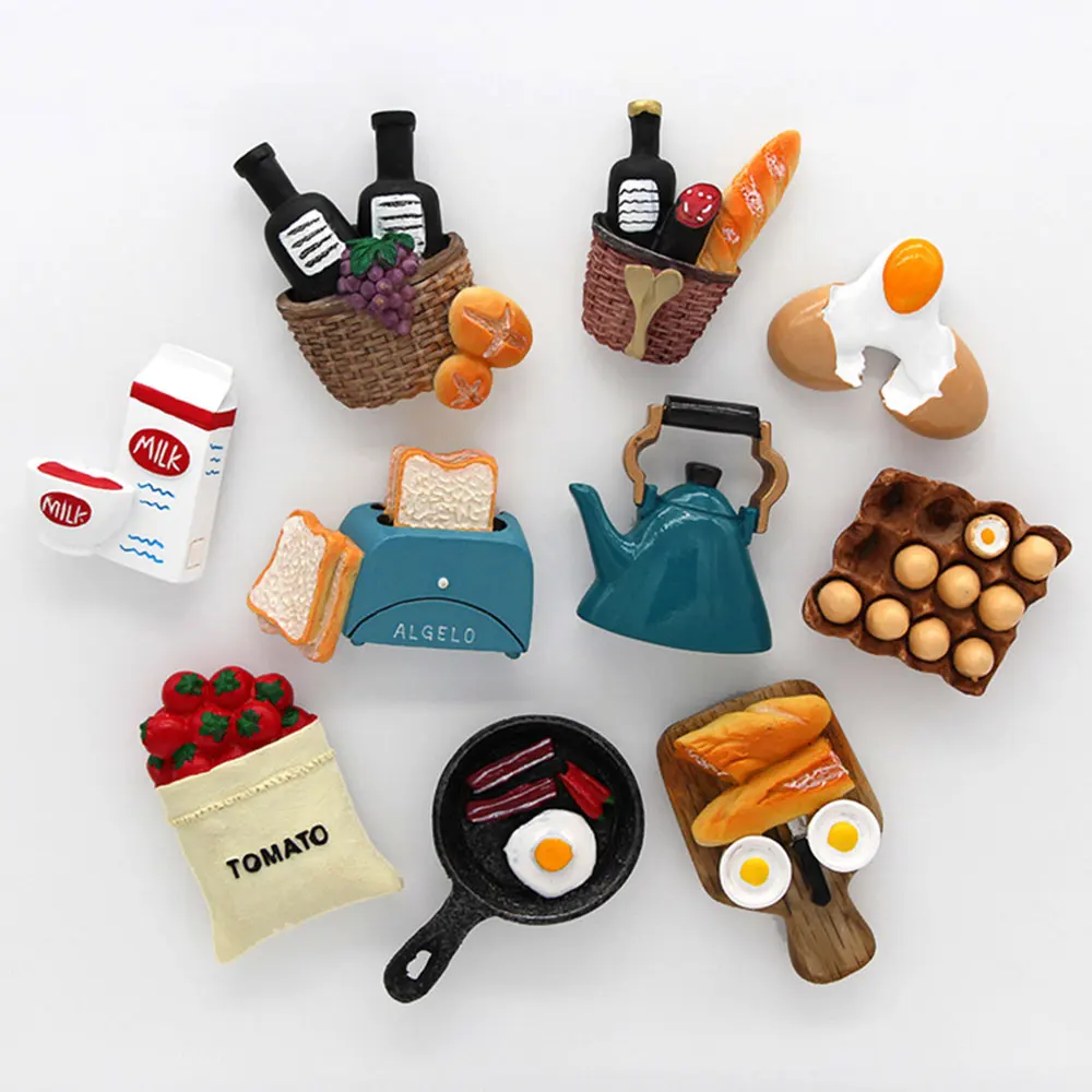 Magnetic Fridge Magnets Magnetic Sticker Magnetic Fridge Stickers Refrigerator Decor Simulation Food Memo Sticker Bread Maker Tomato Egg Teapot Milk Home Decoration Refrigerator Magnet Gift Decor For Kitchen