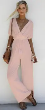 

Large Size Slimming Wide-Leg Casual Lace-up Corset Romper Jumpsuit