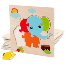 Puzzle 3d en bois pour bébé, jouets éducatifs pour enfants, formes Tangram, apprentissage de l'intelligence animale, dessin animé