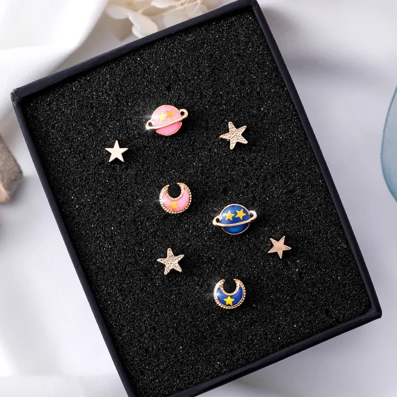 Японский простой Harajuku девушка Планета Звезда милые серьги маленькие серьги-гвоздики для женщин модные минималистичные ювелирные аксессуары