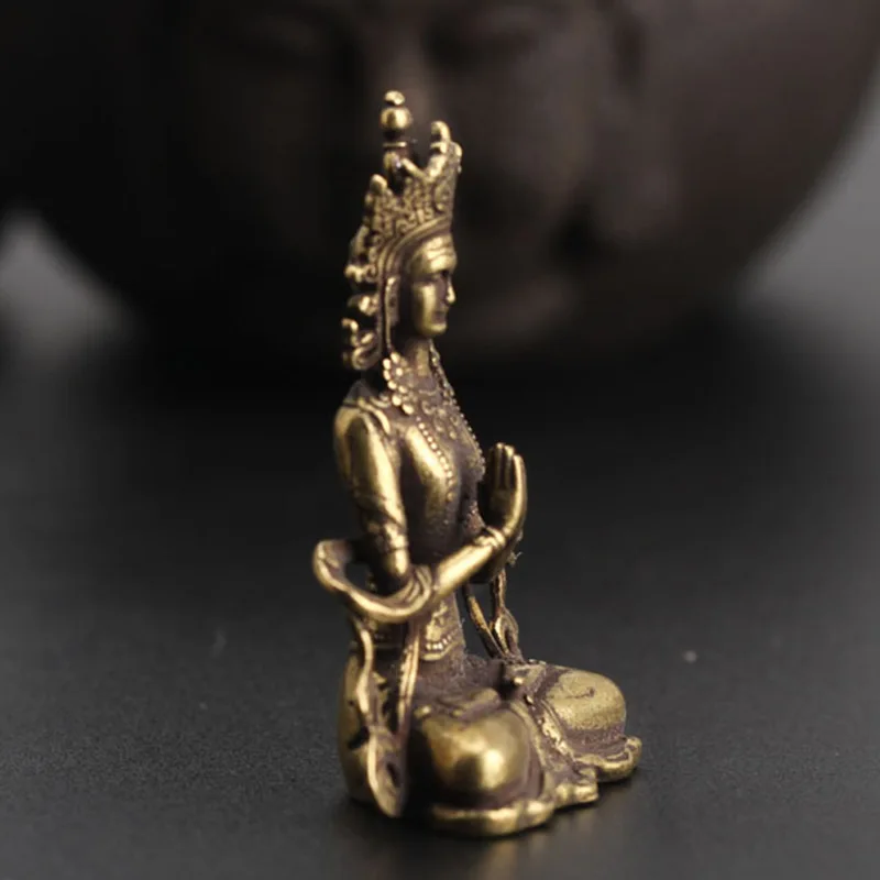 Retro Brass Meditate Zen Buddhism Household Buddha ornament Living Room Handmade Decoration Copper Statue Tea House Ornament