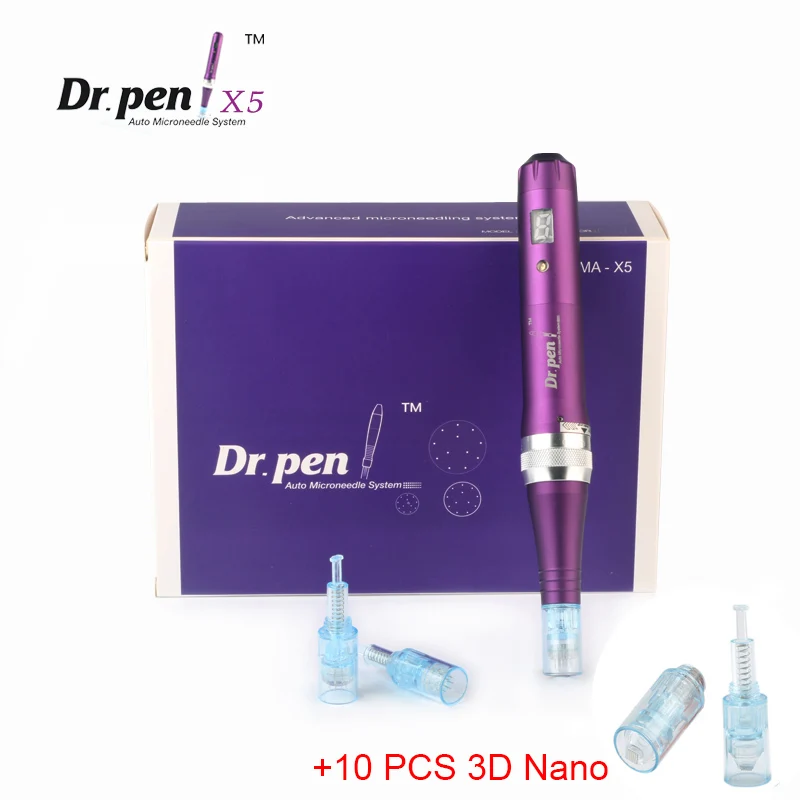 Профессиональный беспроводной цифровой дисплей Dr. Pen Ultima X5 microoneedling Pen перезаряжаемый набор для ухода за кожей с 10 игл - Цвет: X5 with 3D Nano