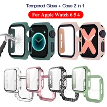 1pc capa completa matte caso com protetor de tela de vidro temperado caso claro para apple assistir série 6 5 4 iwatch 40mm 44mm