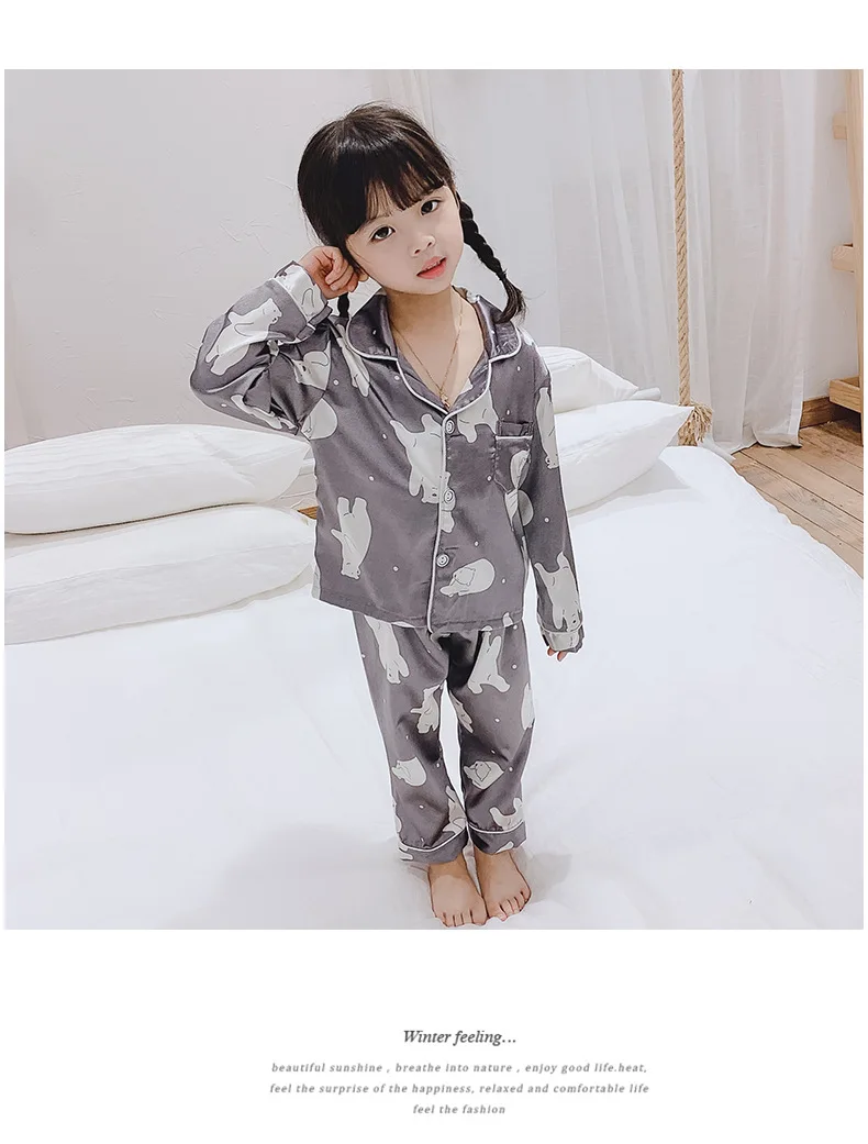 Girls Pajamas Autumn Winter Long Sleeve Children's Sleepwear Set Silk Pajamas Suit Boys Pyjamas Sets for Kids Tracksuit