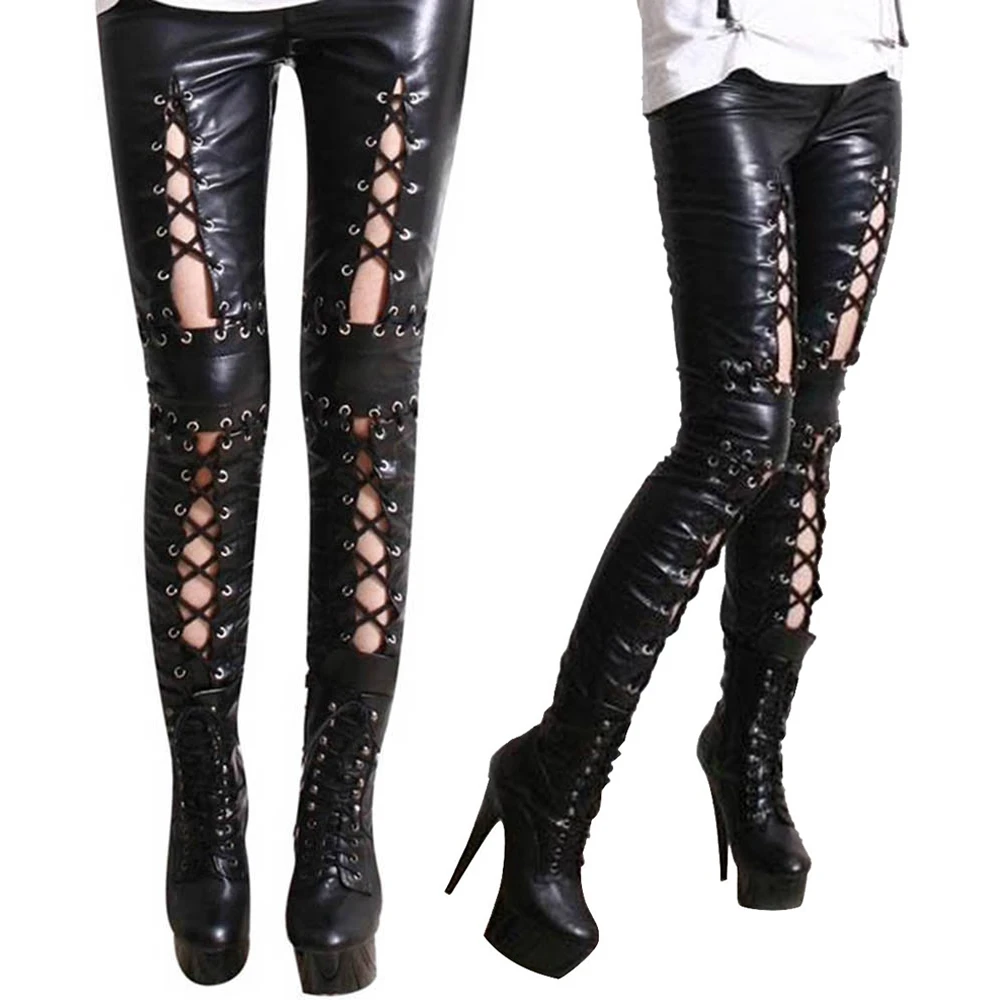 goth black leather leggings