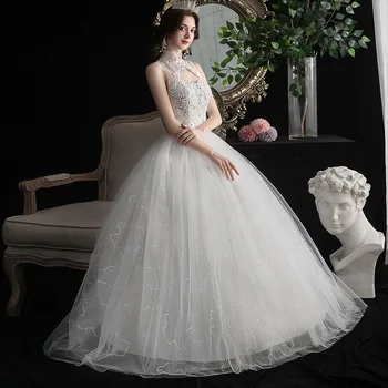 

Gryffon Wedding Dress Sleeveless High Neck Lace Up Ball Gown Princess Vintage Lace Wedding Dresses Plus Size Vestido De Noiva