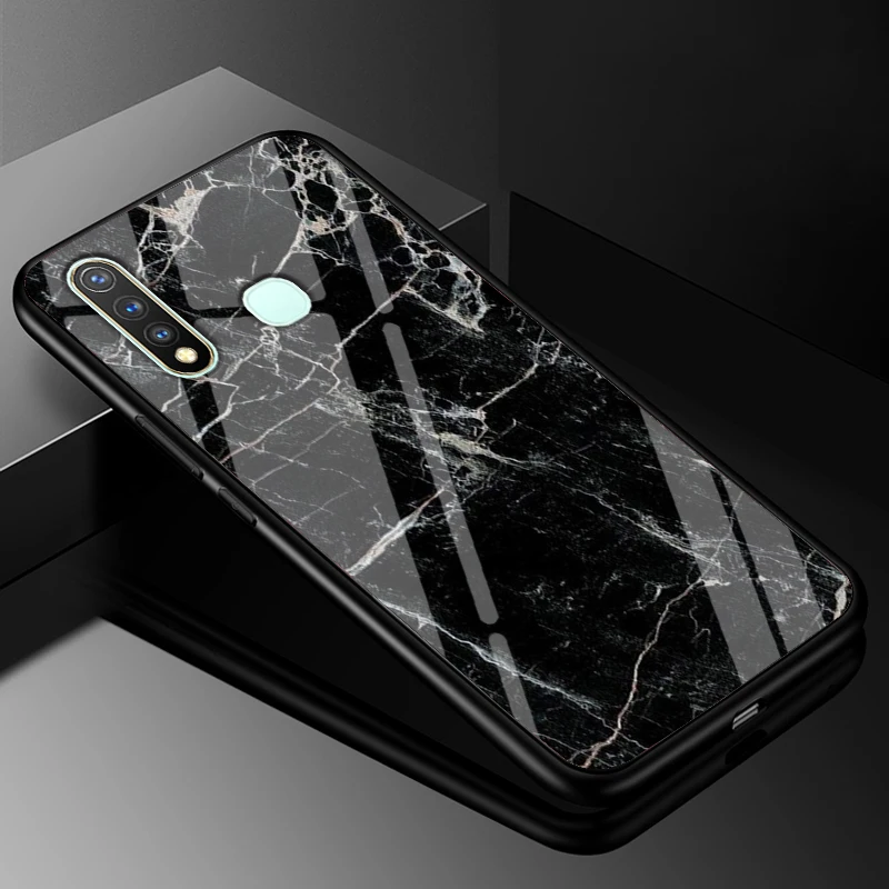 ДЛЯ VIVO Y19 чехол Y11 PC Пластиковый стеклянный чехол для телефона черный ТПУ бампер чехол для VIVO Y11 Y5S U3 VIVOY19 Y19 задняя крышка Y 19 - Цвет: 35