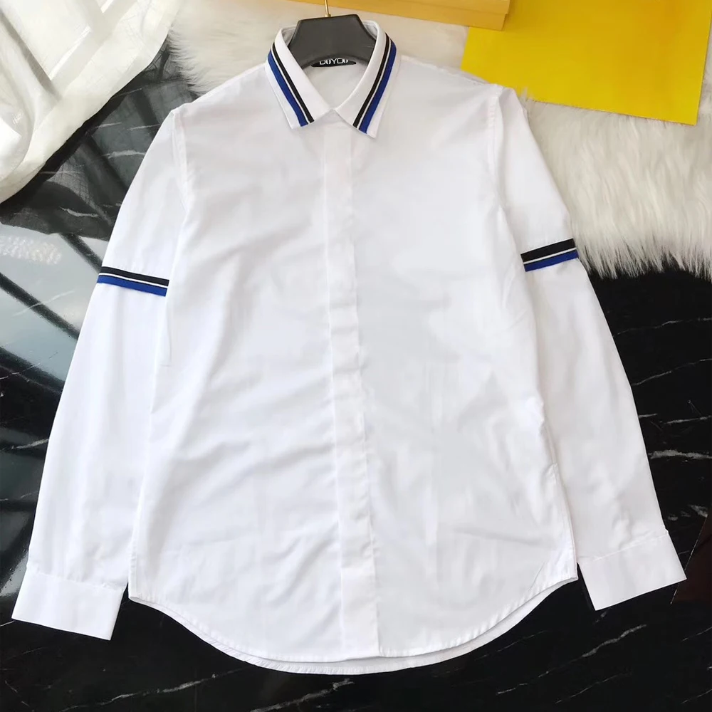 white 2 DUYOU Мужская рубашка, хлопок, мужская рубашка, мужская рубашка с двойным рукавом в полоску, с принтом, высокое качество, облегающие повседневные рубашки DY2289 - Цвет: white 2