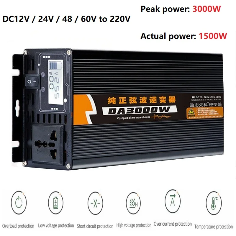 US $95.50 Inverter 12v24v 220v 3000w3500w Voltage Transformer Pure Sine Wave Power Inverter Dc12v To Ac 220v Converter Lcd Display