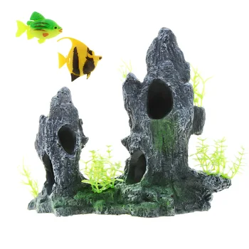 

Saim Fish Tank Decor Mountain View Aquarium Decor With 2pc Small Fish Resin Cave Landscap Aquarium Ornament Aquarium Accessories