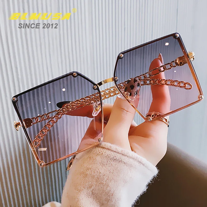 

BLMUSA New Fashion Korean Sunglasses Women Chain Temple Wispy Style Eyewear Women's Brand Designer Glasses Gafas De Sol UV400
