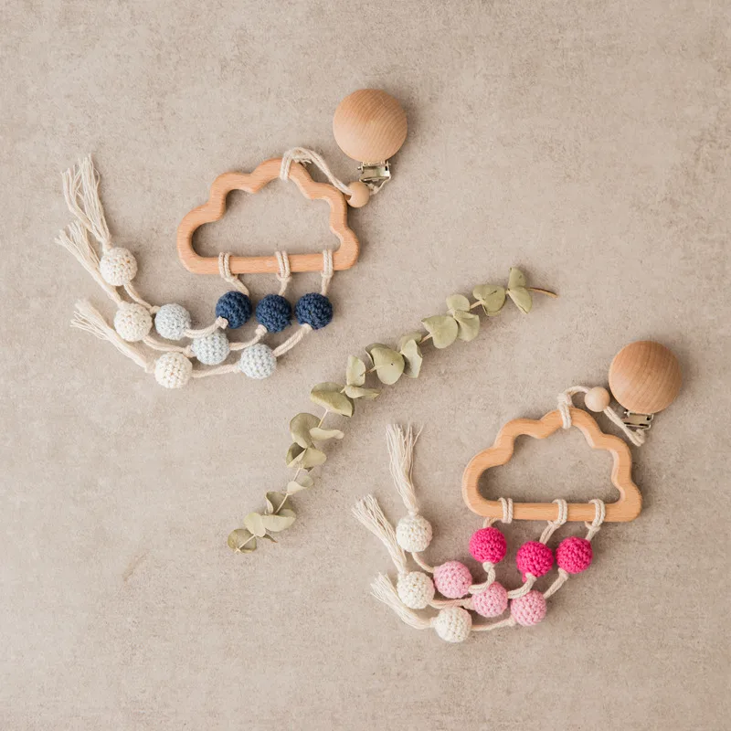 Let's Make Stroller Toy Cloud Shape Crochet Beads Handmade Toys For Newborn 0-12 Moths Educational Toys Personalise Baby Toy 1pc