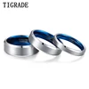 Tigrade 4/6/8mm Classic Wedding Band Engagement Rings Silver Color Blue Engraving Tungsten Carbide Rings For Women Men Size4-14 2