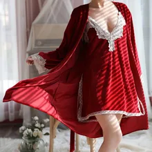 Сексуальная эротическая женская пижама, однотонная Беспроводная ночная рубашка без оправы, кружевная ночная рубашка, шелковое нижнее белье, Женская пижама, Nuisette Femme De Nuit