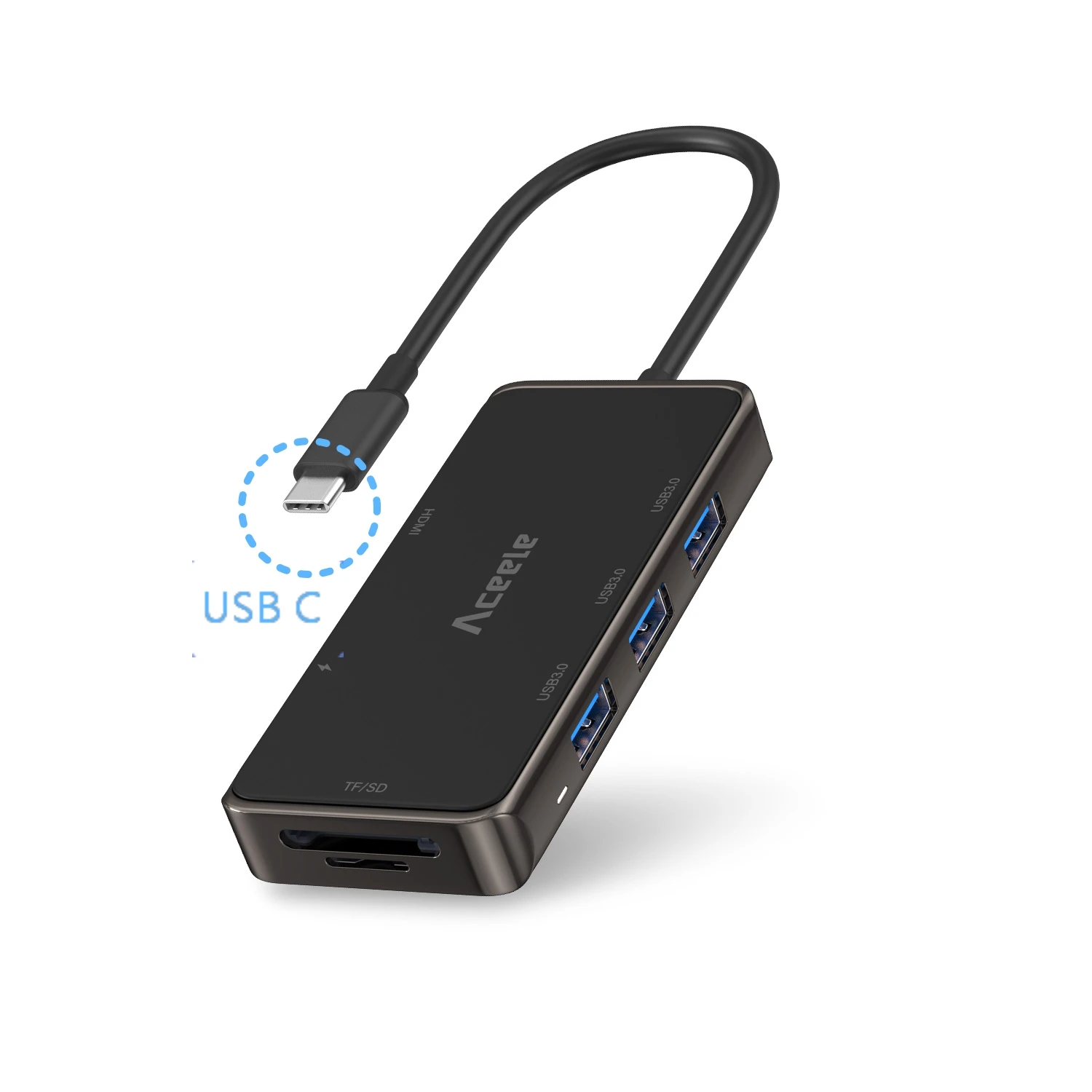 Aceele 7 в 1 нескользящий USB C концентратор 3 USB 3,0 HDMI питание SD/TF карт ридер порты для Macbook Pro samsung Tab S4 Dell XPS
